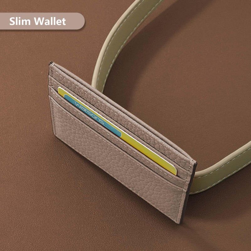 M-Plateau Credit Card Wallet, Super Slim Card Holder, Genuine Leather Wallet for Man and Women with 6 Card Slots and 1 Pocket (Khaki) - Image 5