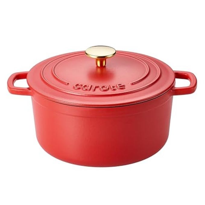 CAROTE Enameled Cast Iron Dutch Oven Pot with Lid, 4 QT Dutch Ovens, Heavy-Duty Cast Iron Pot for Sourdough Bread Baking, Braising, Stews, Roasting, Healthy & Non-Toxic, Dual Handles, All Stovetop Compatible, Oven Safe up to 500 F, Red