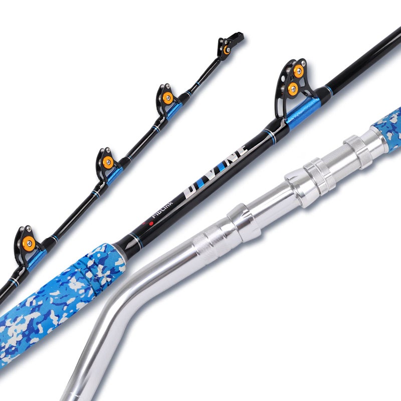Fiblink Fishing Trolling Rod Saltwater Offshore Heavy Roller Rod Big Game Conventional Boat Camo Fishing Pole (Bent Butt, 6'6" 80-120lbs) - Image 1