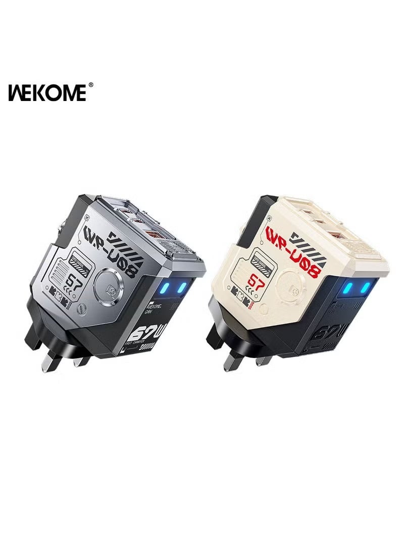 WEKOME 67W 2C1A GaN Charger Type C USB C Adapter USB Wall Plug Fast iPhone Charger Multi-Port Charger Portable Compatible with iPhone 16 Series Galaxy 25 24 Series iPad Pro Air Mini Apple Watch Xiaomi Huawei -- Off-White - Image 2