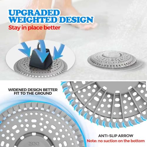 zaa Shower Drain Hair Catcher, Premium Silicone Drain Protector & Shower Drain Cover for Regular Drains of Shower Room, Bathroom, Gray - Image 2