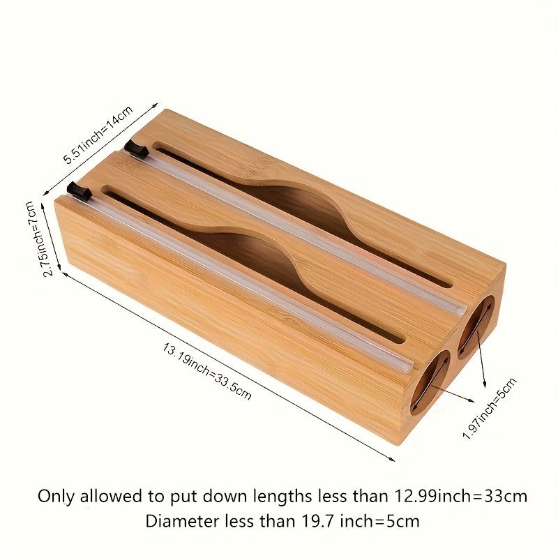 1pc, 2-In-1, 3-In-1 Bamboo Storage Bag Organizer, Plastic Bag Box, Kitchen Drawer Organizer, Fresh Wrap And Foil Cutter, Drawer, Countertop Or Wall-Mounted Kitchen Organizer - Image 1
