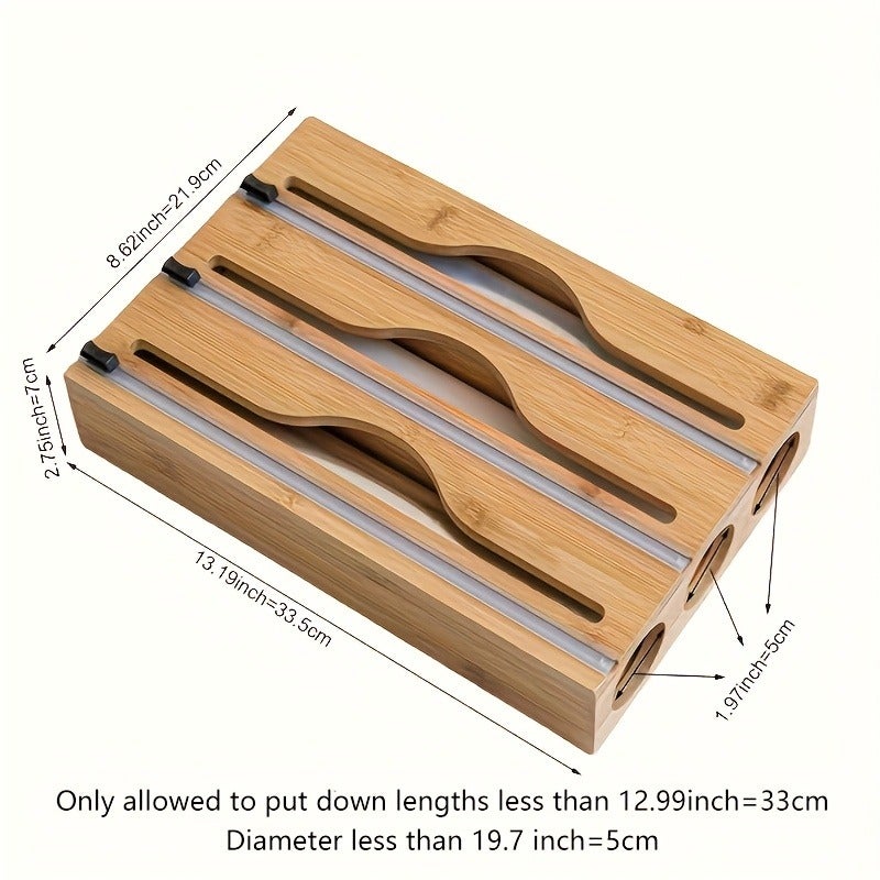 1pc, 2-In-1, 3-In-1 Bamboo Storage Bag Organizer, Plastic Bag Box, Kitchen Drawer Organizer, Fresh Wrap And Foil Cutter, Drawer, Countertop Or Wall-Mounted Kitchen Organizer - Image 4