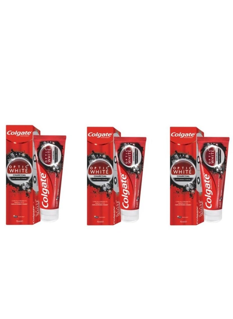Colgate - 3 Piece Set Optic White Charcoal Whitening Toothpaste 75Ml - Image 1