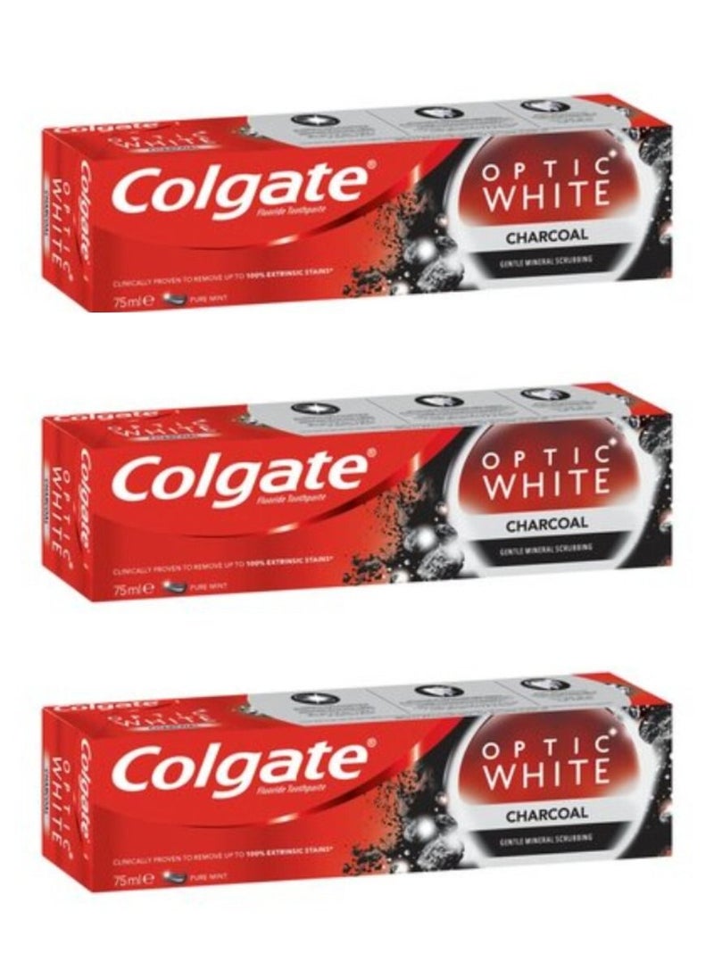 Colgate - 3 Piece Set Optic White Charcoal Whitening Toothpaste 75Ml - Image 1
