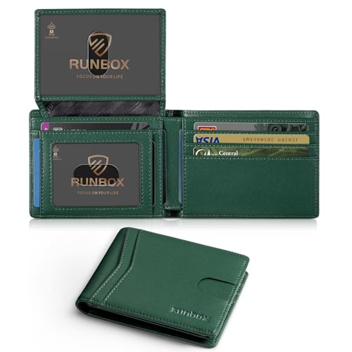 RUNBOX Wallet for Men and Women Slim Rfid Leather 2 ID Window With Gift Box - Image 1