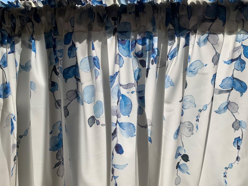 debraleye 2 Pack Watercolor Blue Leaves Window Valance for Bedroom Living Room, Leaf Vine Plant Curtains Valanes for Windows, 3" Rod Pocket Window Treatment for Season Home Decorations, 54 x 18 Inch, 2 Panel - Image 3