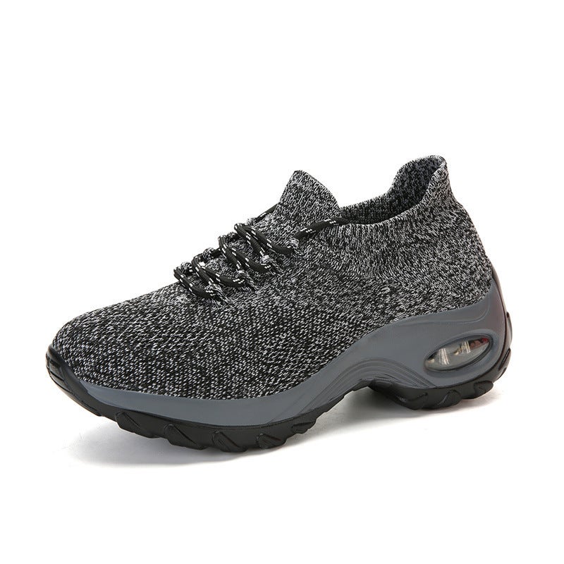 Cross-border New Air Cushion Womens Shoes Thick Bottom Rocking Shoes Womens Sports Leisure Fashion Lightweight Flying Weaving Womens Shoes 1862 gray 