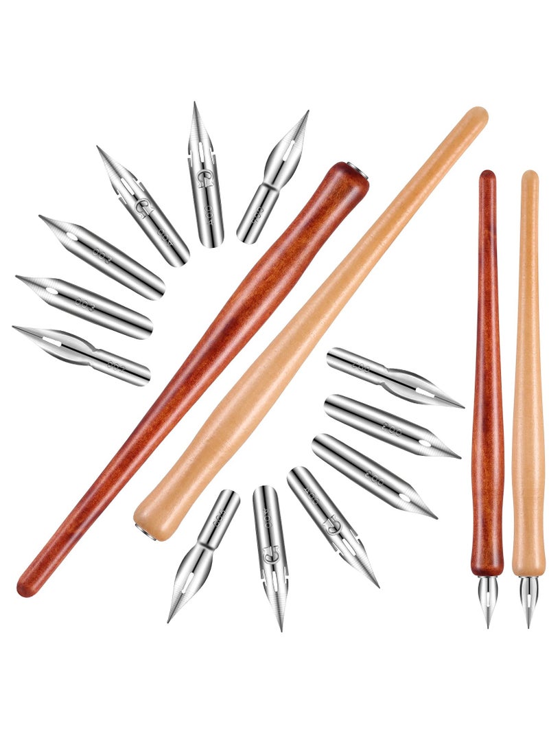 Excefore 14 Pieces Dip Pen Nibs Holders with Comic Pen Nib Set Calligraphy Wooden Drawing Pen Holder with Stainless Steel Pen Nib for Writing Painting Signing Present  - Image 1