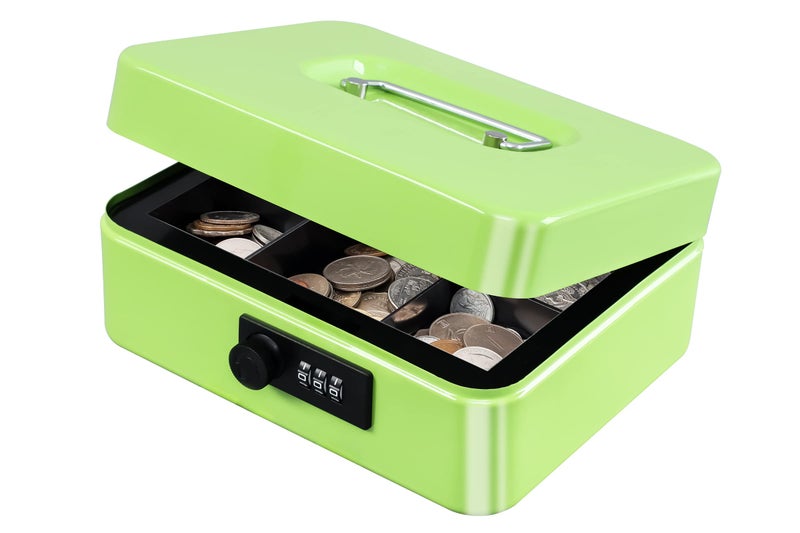 KYODOLED Cash Box with Combination Lock,Safe Metal Box for Money,Storage Lock Box with Money Tray,7.87"x 6.30"x 3.54" Limegreen Medium - Image 1