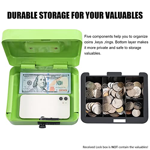 KYODOLED Cash Box with Combination Lock,Safe Metal Box for Money,Storage Lock Box with Money Tray,7.87"x 6.30"x 3.54" Limegreen Medium - Image 4
