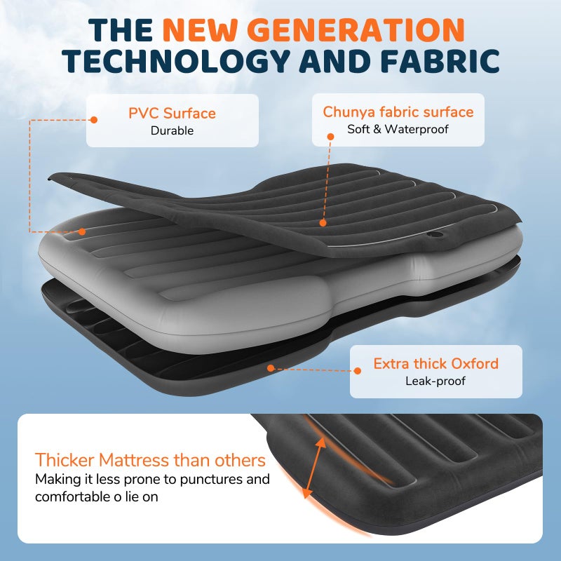 dessports SUV Air Mattress Inflatable Travel Bed: Foldable - Portable Car Inflatable Bed Camping & Road Trips - Thickened Car Air Mattress for Back Seat with Carry Bag & Cup Holder & 2 Pillows - Image 2