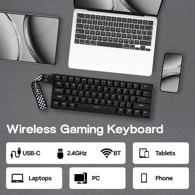 EPOMAKER لوحة مفاتيح الألعاب EPOMAKER Aula MINI60 HE بتأثير هال، 2.4GHz/بلوتوث، 8K هرتز استقصاء، SOCD و DKS، تفعيل قابل للتعديل وزر سريع، غطاء مفاتيح PBT، لوحة مفاتيح ميكانيكية لاسلكية 60% لويندوز/ماك (قياسي) - Image 5