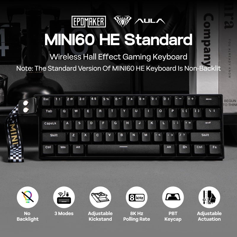 EPOMAKER لوحة مفاتيح الألعاب EPOMAKER Aula MINI60 HE بتأثير هال، 2.4GHz/بلوتوث، 8K هرتز استقصاء، SOCD و DKS، تفعيل قابل للتعديل وزر سريع، غطاء مفاتيح PBT، لوحة مفاتيح ميكانيكية لاسلكية 60% لويندوز/ماك (قياسي) - Image 2