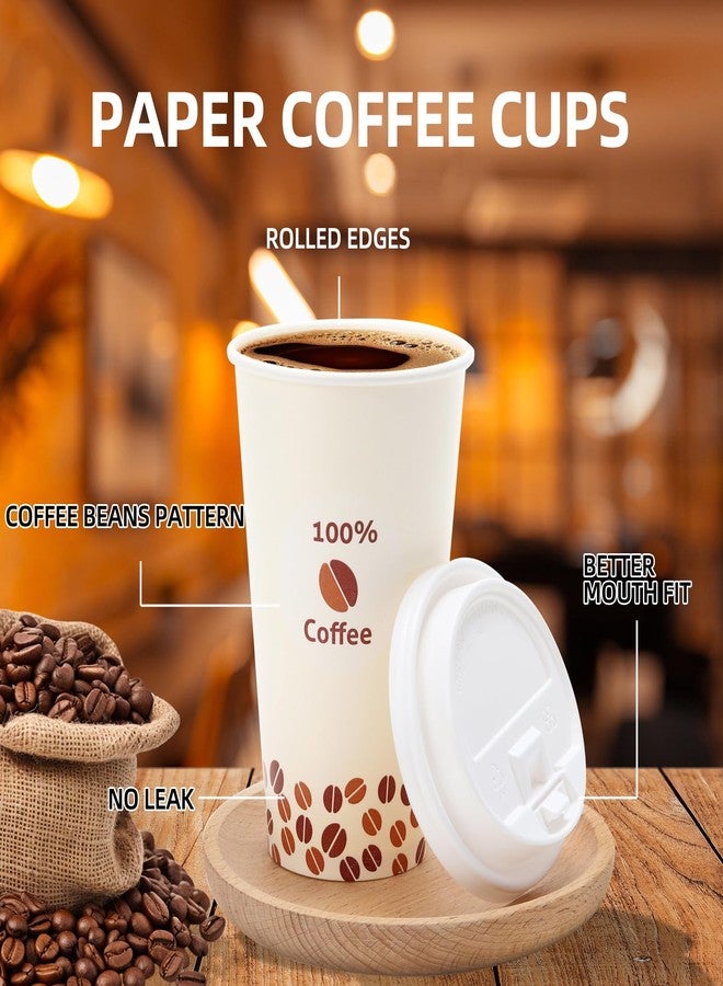 Tamone 100 PACK 12OZ Disposable Coffee Cups with Lids, To Go Coffee Cups with Lids Leak Proof, Beige Paper Cups Coffee Beans Design for Cold/Hot Coffee Beverage Chocolate Cocoa for Home Office - Image 3