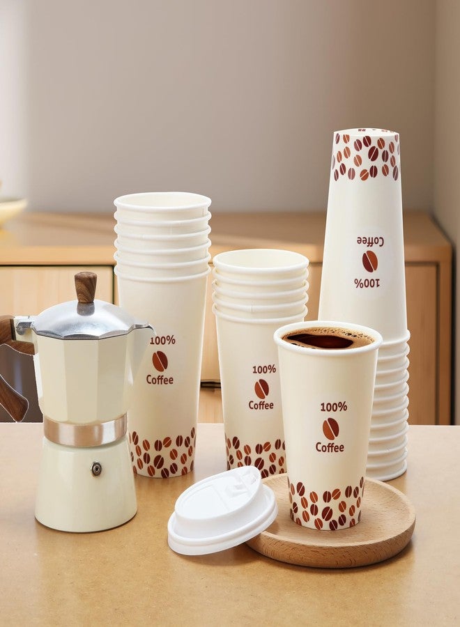 Tamone 100 PACK 12OZ Disposable Coffee Cups with Lids, To Go Coffee Cups with Lids Leak Proof, Beige Paper Cups Coffee Beans Design for Cold/Hot Coffee Beverage Chocolate Cocoa for Home Office - Image 5