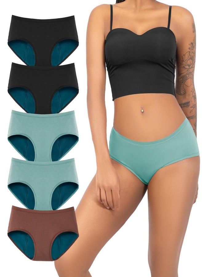 TIICHOO Period Underwear for Women Heavy Flow Leakproof Washable Menstrual Underwear for Teens 5 Pack (Brown/2 Black/2 Turquoise, 3X-Large) - Image 1