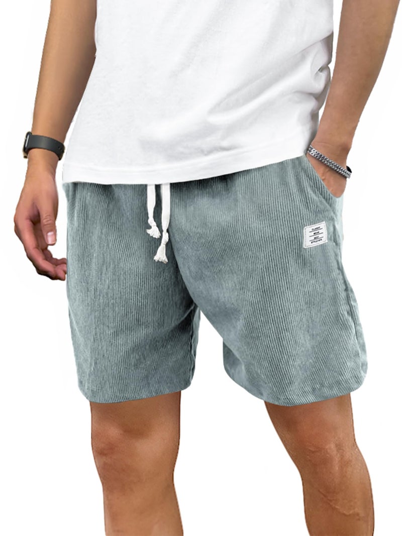 PLEPAN Mens Corduroy Shorts Casual 5 Inch Inseam Elastic Waist Drawstring Summer Beach Shorts Large Light Blue - Image 1