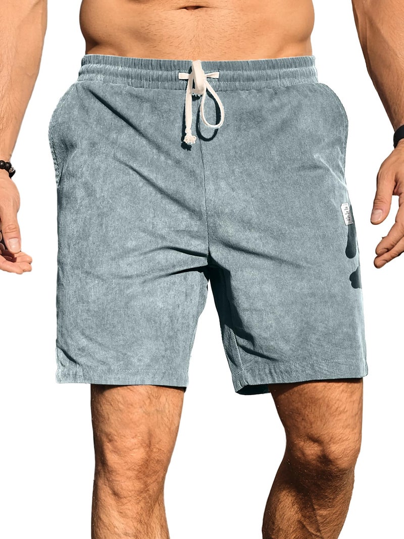 PLEPAN Mens Corduroy Shorts Casual 5 Inch Inseam Elastic Waist Drawstring Summer Beach Shorts Large Light Blue - Image 2