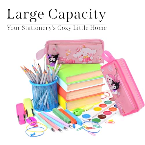 RarePicks Cute Cartoon Pencil Pouch for Girls | Large Capacity Stationery Case | Kawaii Pouch Organizer | Durable School Kids Students Gift | Return Gifts | Art Supply Pencil Case (Baby Pink) | - Image 4