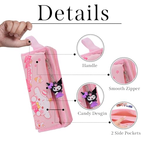 RarePicks Cute Cartoon Pencil Pouch for Girls | Large Capacity Stationery Case | Kawaii Pouch Organizer | Durable School Kids Students Gift | Return Gifts | Art Supply Pencil Case (Baby Pink) | - Image 3