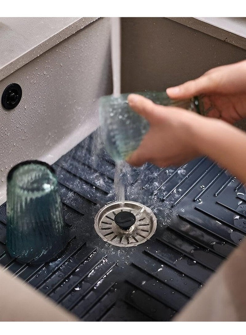 Fast Drain Sink Mat - Large Non-Slip Kitchen Faucet Tray with Removable Plug for Fast Water Flow - Image 1
