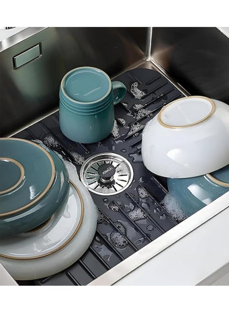 Fast Drain Sink Mat - Large Non-Slip Kitchen Faucet Tray with Removable Plug for Fast Water Flow - Image 2