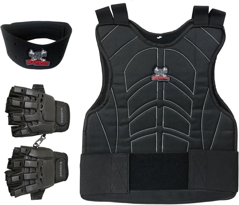 MAddog Sports Paintball & Airsoft Protective Combo Package | Padded Chest Protector, Half Finger Gloves, & Neck Protector – Lightweight Impact Protection for Youth, Teens, Up to Adult Medium Players - Image 1