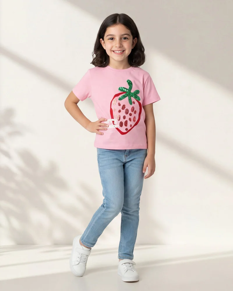 Redtag Girls Pink Embellished T-Shirt