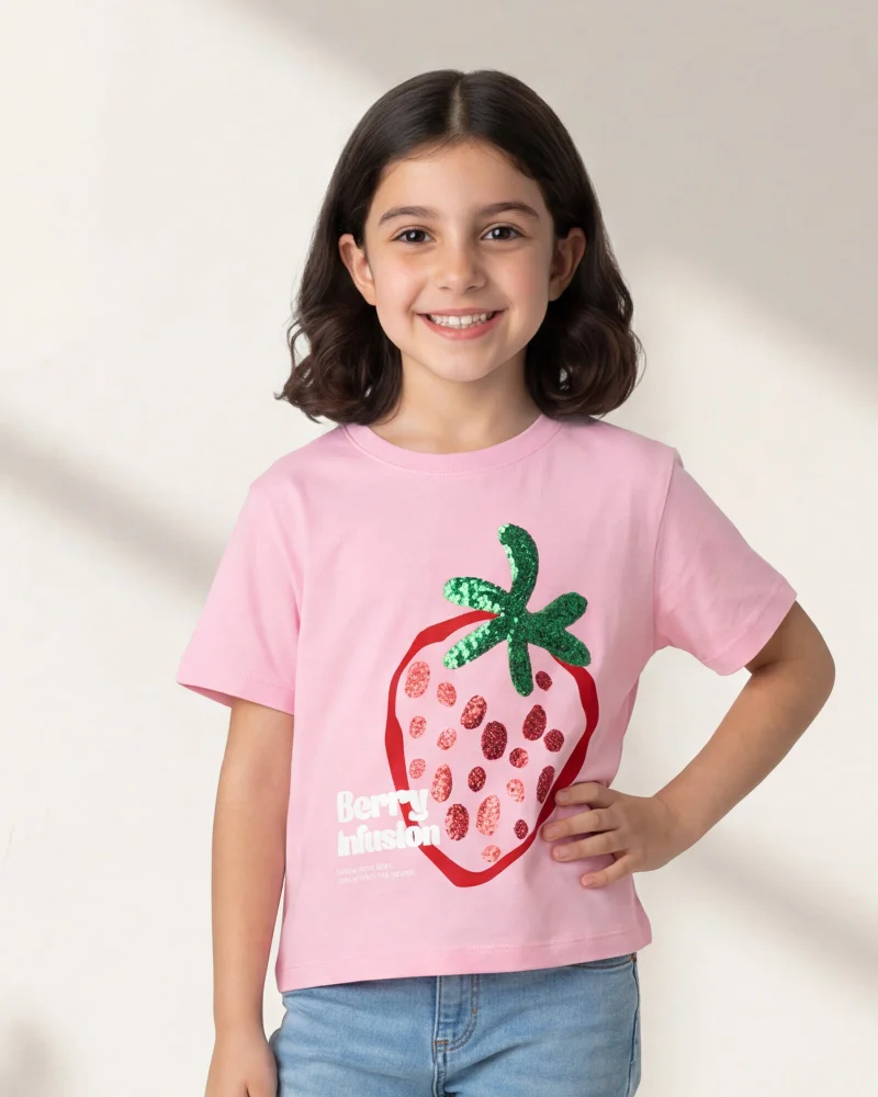 Redtag Girls Pink Embellished T-Shirt