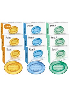 Pears Glycerin Soap Variety 12Pack  Transparent Amber Blue  Green Bars for Soft Glowing Skin 353 Oz Ea