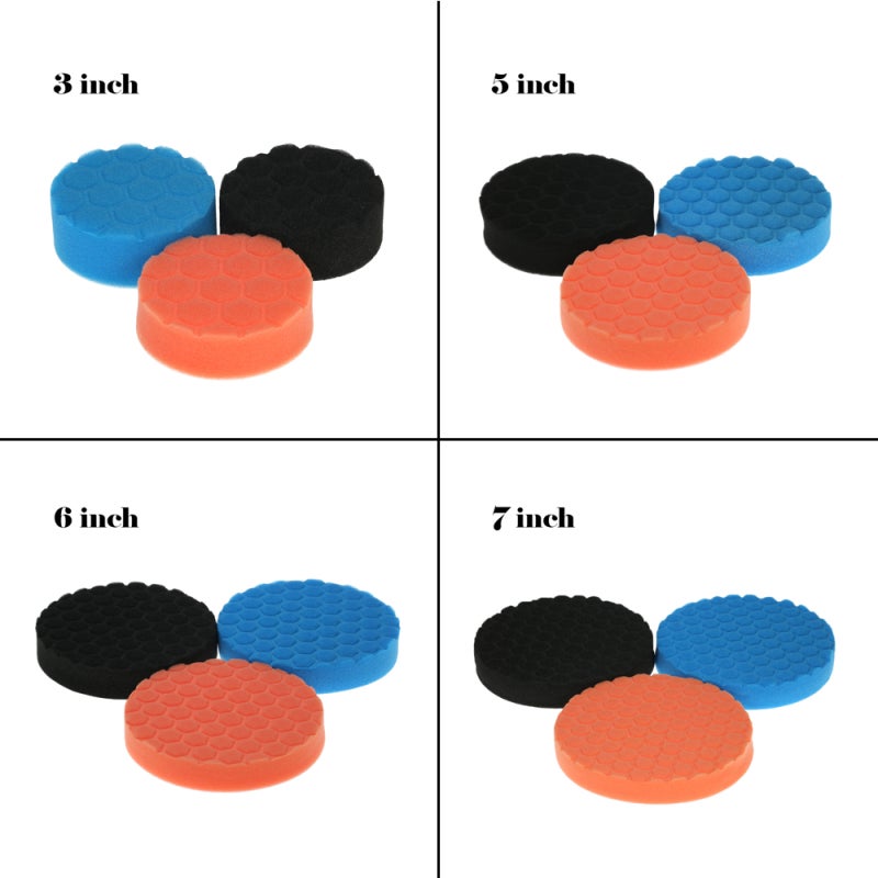 3PCS Brand New 3" 80mm/5" 125mm/6" 150mm/7" 180mm Car Polishing Sponge Pads Waxing Buffing Pad Foam Kit Set for Car Polisher Buffer Waxer Sander Polishing Waxing Sealing Glaze - Image 3