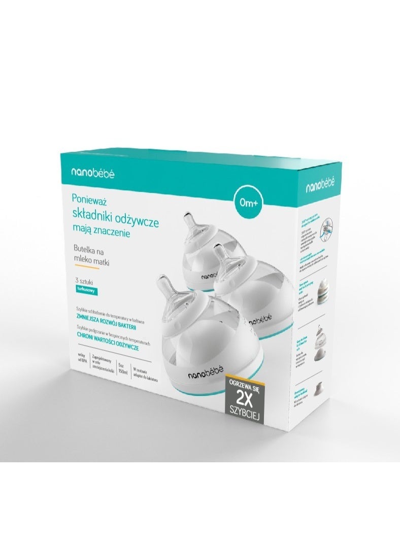 NANOBEBE Breastmilk Baby Bottle 3 Pack, Teal 5oz 150ml - Image 2