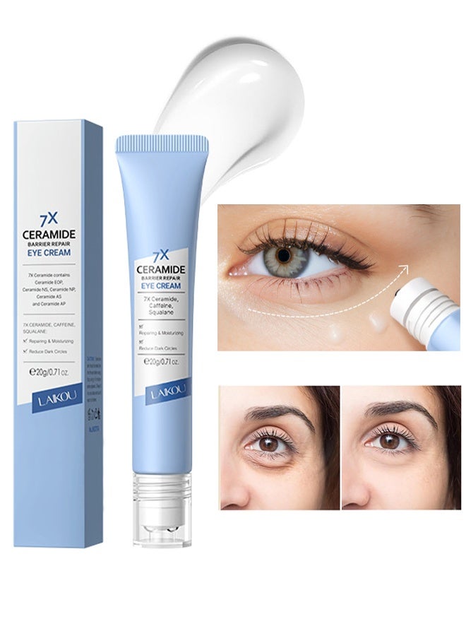 Laikou Ceramide Barrier Repair Eye Cream With Roller 20G, Hydrating Anti Aging, Eye Wrinkle Cream With Massage Head, Dark Circle Eye Cream For Women And Men, Eye Moisturizer For All Skin Type - Image 1