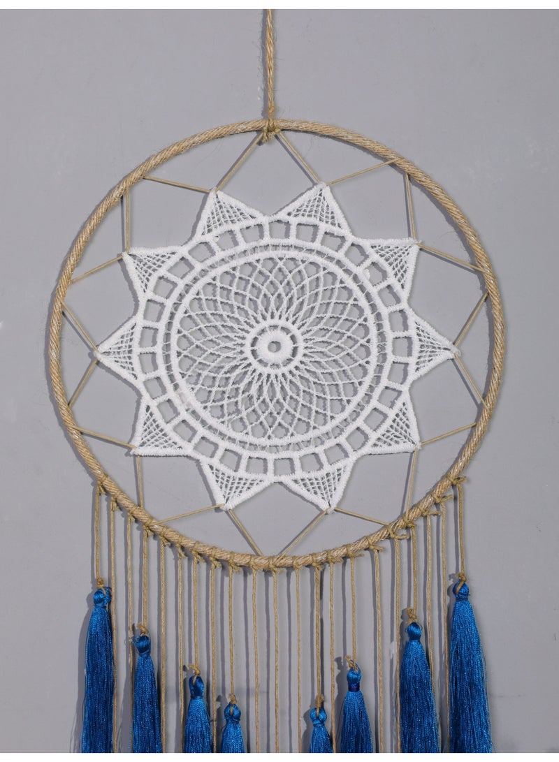 1-Piece Blue Macrame Dreamcatcher Wall Hanging, Handmade Tassel Decor in Gradient Shades, Boho Bedroom & Living Room Ornament - Image 5