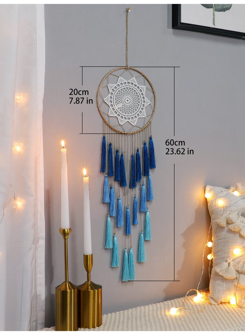 1-Piece Blue Macrame Dreamcatcher Wall Hanging, Handmade Tassel Decor in Gradient Shades, Boho Bedroom & Living Room Ornament - Image 3
