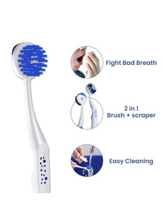 2-in-1 Tongue Scraper and Brush Cleaner | Tongue Cleaner for Adults | Dentist-Recommended Tongue Scrubber | Reduce Bad Breath, Remove Bacteria & Debris | Easy to Clean & Ergonomic Design - view 3