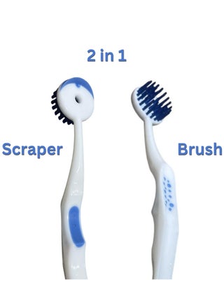2-in-1 Tongue Scraper and Brush Cleaner | Tongue Cleaner for Adults | Dentist-Recommended Tongue Scrubber | Reduce Bad Breath, Remove Bacteria & Debris | Easy to Clean & Ergonomic Design - view 2