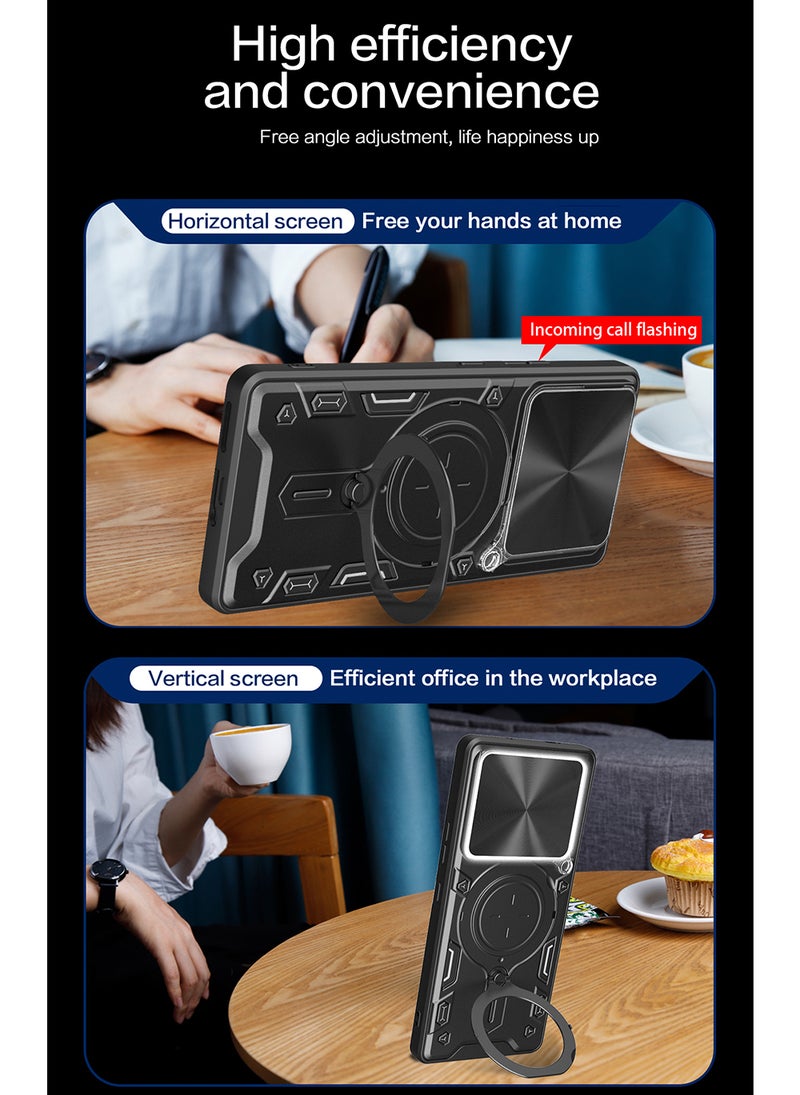 Case for Xiaomi 15 Pro with Sliding Camera Cover, Kickstand, PC+TPU Dual-Layer,Blue - Image 4