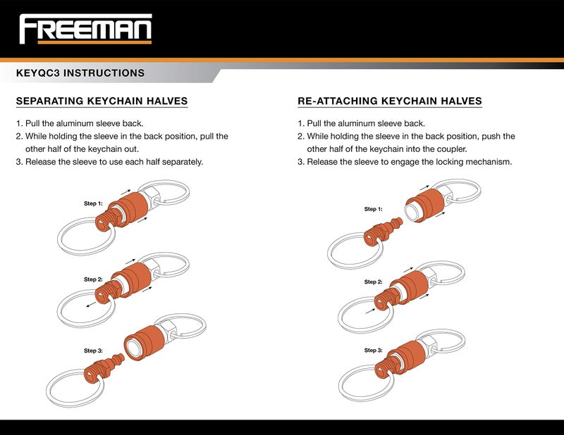 Freeman Freeman KEYQC3 Pull Apart Coupler Keychain with 2 Split Rings, 3 Pack,unisex-adult, Orange, Small  - Image 5