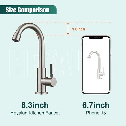 Heyalan Kitchen Faucet Single Handle 1 Hole Deck Mount SUS304 Stainless Steel Sink Bar Tap Goose Neck,Cold Water Faucet,Brushed Nickel - Image 4