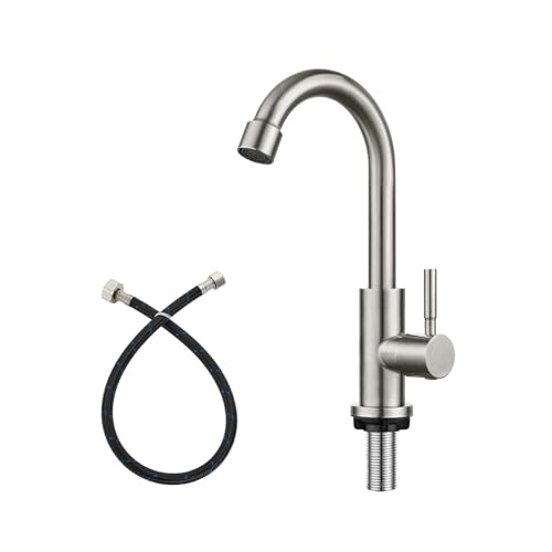 Heyalan Kitchen Faucet Single Handle 1 Hole Deck Mount SUS304 Stainless Steel Sink Bar Tap Goose Neck,Cold Water Faucet,Brushed Nickel - Image 1