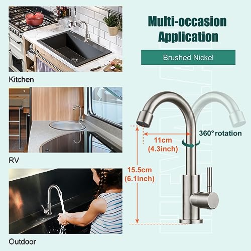 Heyalan Kitchen Faucet Single Handle 1 Hole Deck Mount SUS304 Stainless Steel Sink Bar Tap Goose Neck,Cold Water Faucet,Brushed Nickel - Image 3