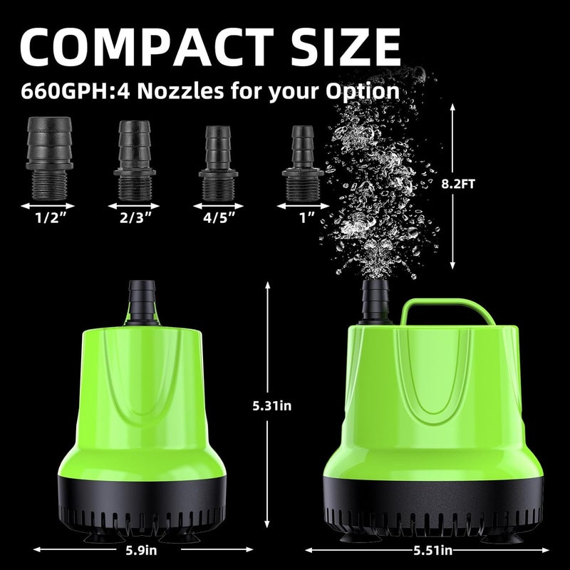 FREESEA Fountain Submersible Water Pump: 660GPH 40W Small Sump Pump - Pond Pump for Outdoor Hydroponic Statuary Waterfall Aquarium Fish Tank - Image 3