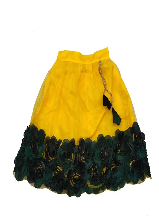 SR CREATION Girl's Heavy Bright Net & Ribbon Embroidery Readymade Lehenga Choli & Dupatta Set (Yellow 5-6 YEARS) - Image 3