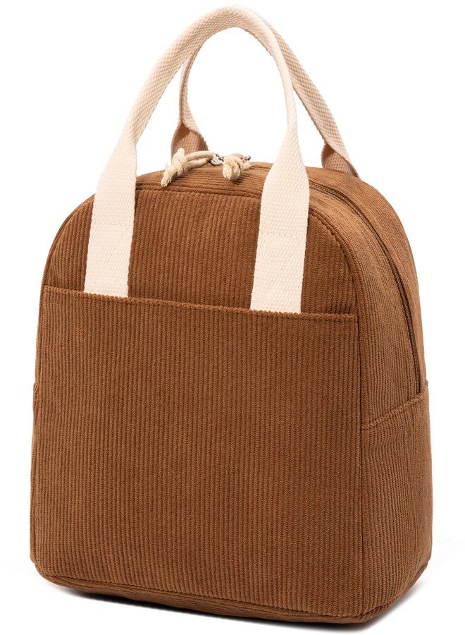 LOVELYWIND Insulated Brown Sugar Lunch Bag for Women, Stylish Corduroy Tote with Aluminum Lining, Large Capacity Reusable Cooler for Work, Travel, or Beach, Beige Cream Water-Resistant Lunch Box - Image 1