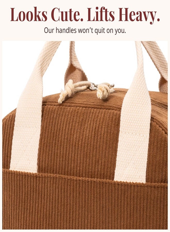LOVELYWIND Insulated Brown Sugar Lunch Bag for Women, Stylish Corduroy Tote with Aluminum Lining, Large Capacity Reusable Cooler for Work, Travel, or Beach, Beige Cream Water-Resistant Lunch Box - Image 5