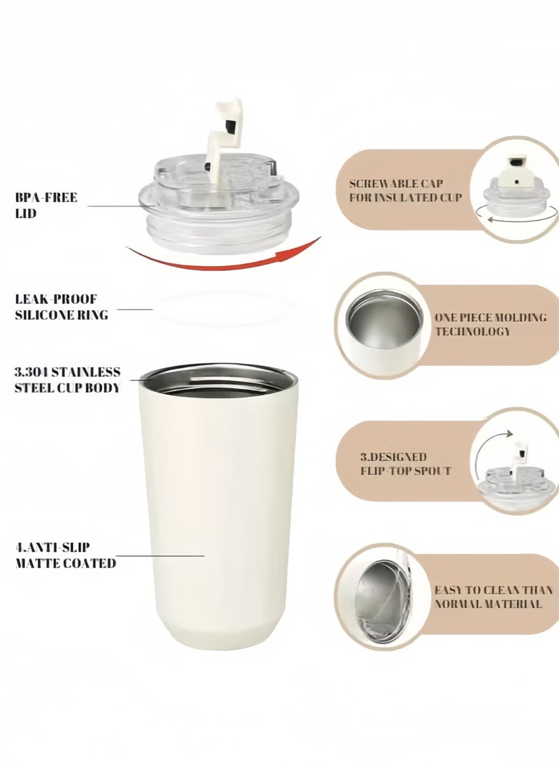 320ML Coffee Mug,Insulated Beverage Cup With Leakproof Lid, Travel Portable Car Drinking Cup，Stainless Steel Vacuum Leak proof , White - Image 2