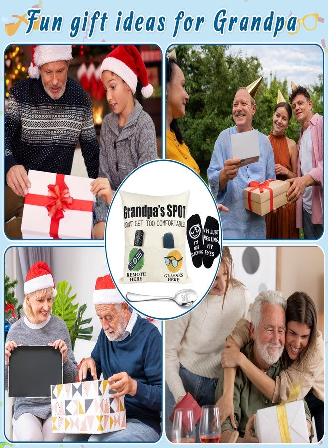 Geefuun Grandpa Fathens Day Gifts:18"x 18" 2-Pocket Grandpa's Pillow Covers & Best Granpa Ever Engraved Spoon & Socks, Father's Birthday Gift for Grandfather Papa (No Fillers) - Image 2