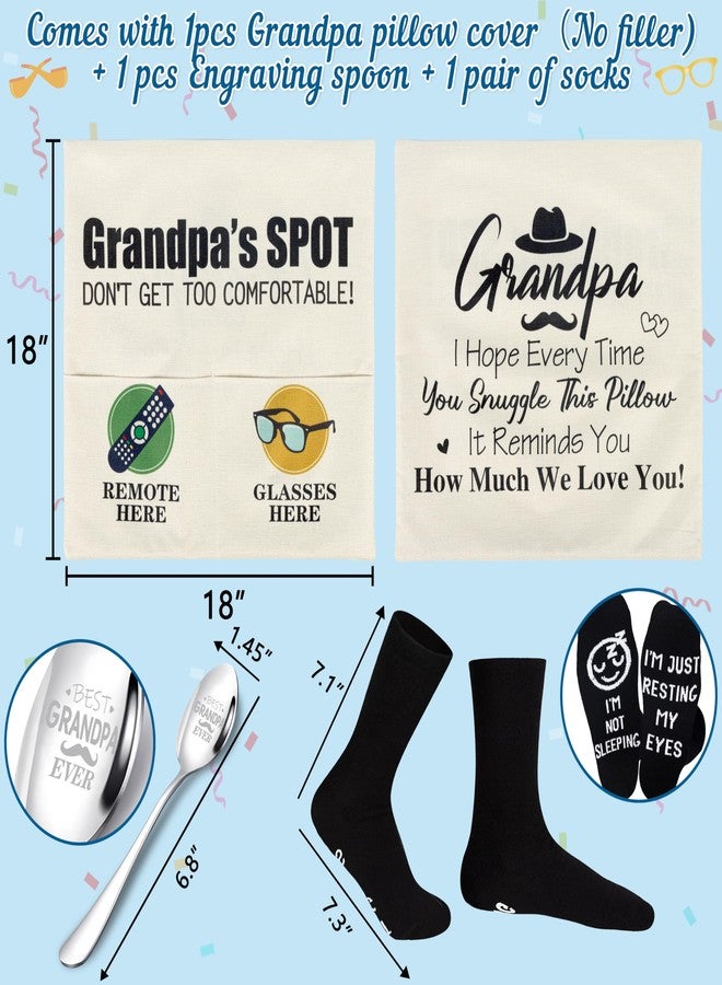 Geefuun Grandpa Fathens Day Gifts:18"x 18" 2-Pocket Grandpa's Pillow Covers & Best Granpa Ever Engraved Spoon & Socks, Father's Birthday Gift for Grandfather Papa (No Fillers) - Image 3